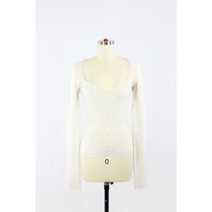 Aritzia WILFRED Tuscany Heather Oatmal Ribbed Knit Sweetheart Neck Top, Size S